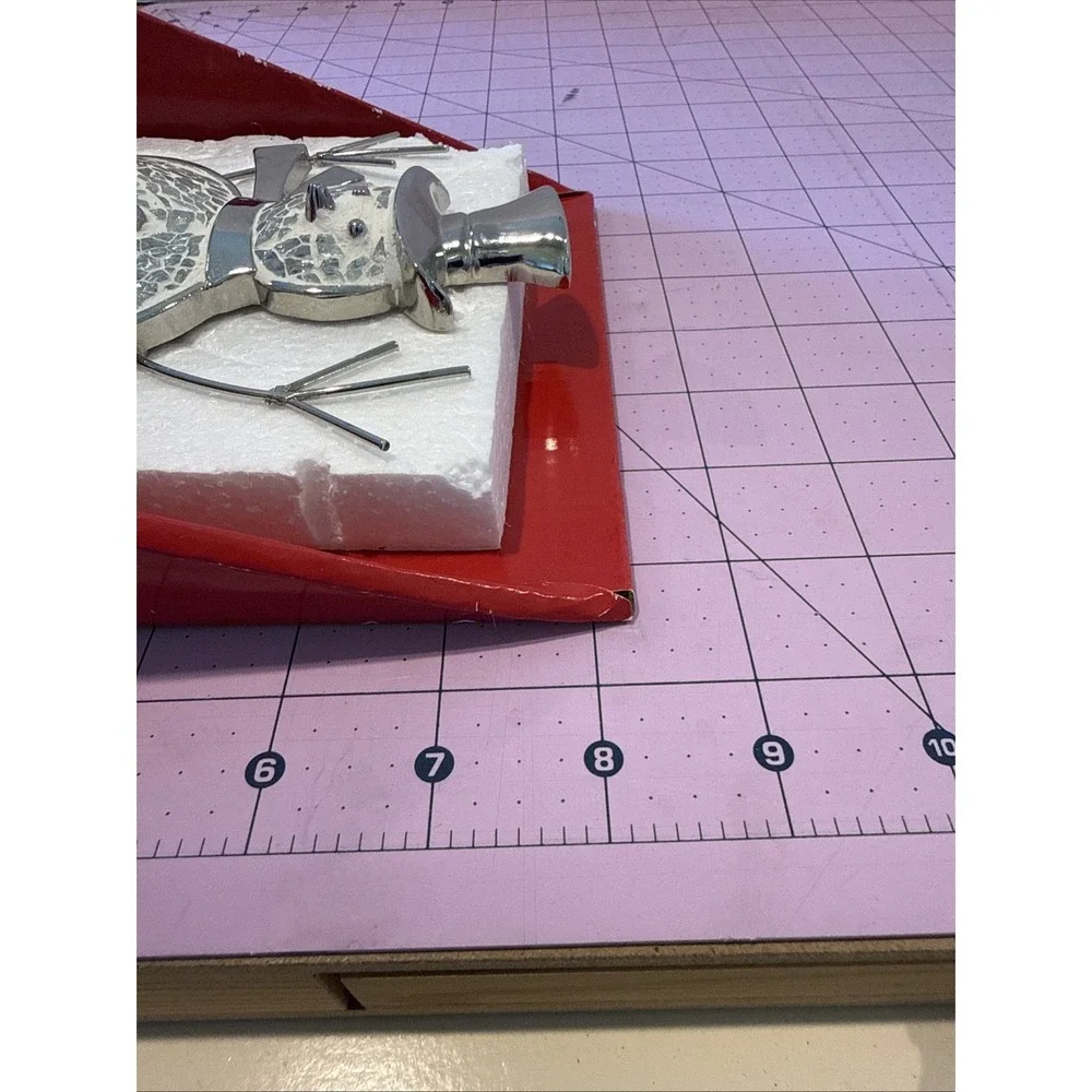 Chrome Silver White Mosaic Snowman Metal Stick Arms‎ Stocking Holder Hanger